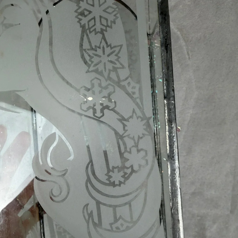 Art Nouveau Etched Stained Glass Winter Snow Queen Lantern Candle Holder‎ 13.5in